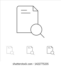 Search, Research, File, Document Bold and thin black line icon set