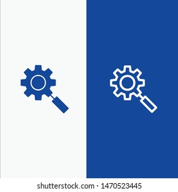 Search, Research, Gear, Setting Line and Glyph Solid icon Blue banner Line and Glyph Solid icon Blue banner. Vector Icon Template background
