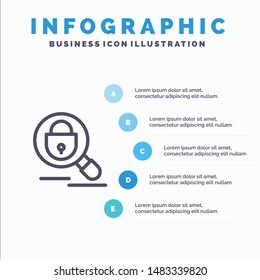 Search, Research, Lock, Internet Line icon with 5 steps presentation infographics Background