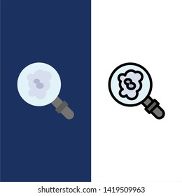 Search, Research, Pollution  Icons. Flat and Line Filled Icon Set Vector Blue Background