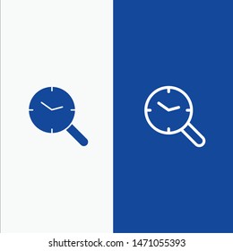 Search, Research, Watch, Clock Line and Glyph Solid icon Blue banner Line and Glyph Solid icon Blue banner. Vector Icon Template background
