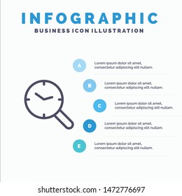 Search, Research, Watch, Clock Line icon with 5 steps presentation infographics Background