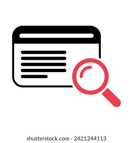 Icono de resultado de búsqueda, signo de informe de datos de investigación, símbolo de análisis de control ilustración vectorial.