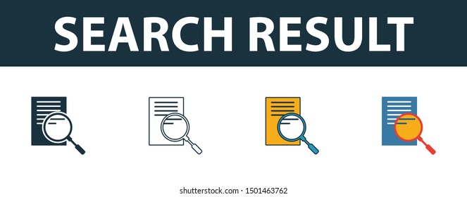 Search Result icon set. Four elements in diferent styles from seo icons collection. Creative search result icons filled, outline, colored and flat symbols.