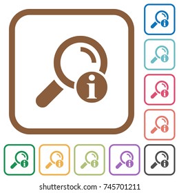 Search result information simple icons in color rounded square frames on white background