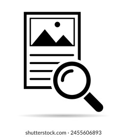 Search result shadow icon, research data report sign, control analysis symbol vector illustration .