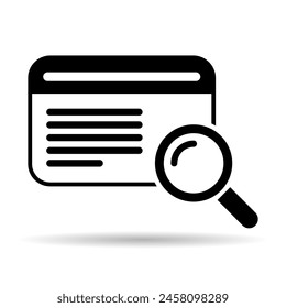 Search result shadow icon, research data report sign, control analysis symbol vector illustration .