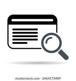 Search result shadow icon, research data report sign, control analysis symbol vector illustration .