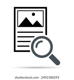 Search result shadow icon, research data report sign, control analysis symbol vector illustration .