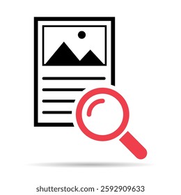 Search result shadow icon, research data report sign, control analysis symbol vector illustration .