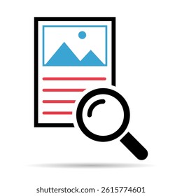 Search result shadow icon, research data report sign, control analysis symbol vector illustration .
