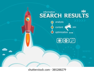 Search results and concept background with rocket. Project Search results concepts for web banner and printed materials.