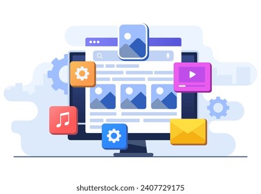 Resultados de la búsqueda del motor de búsqueda mostrado en el navegador web, optimización del motor de búsqueda, marketing de contenido, estrategia SEO alta clasificación del motor de búsqueda enviando el público objetivo al sitio web