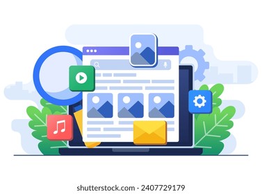 Search results from Search engine displayed on web browser, Search engine optimization, Content marketing, SEO strategy high search engine ranking sending targeted audience to website