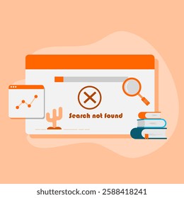search results not found concept, flat vector illustration, isolated orange background.