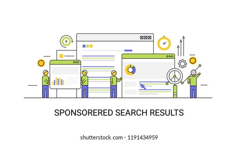 Search results, sponsored links, paid search engine result, analytics, website business conceptual banner