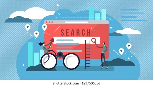 Search results vector illustration. Banner with engine answers to question. Online business and technology to display pages in response to query by searcher. Stylized team to advertise or SEO work.