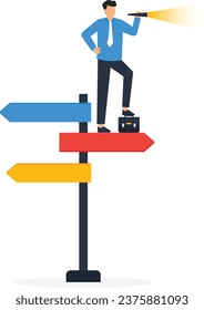 Search for right direction, business opportunity or success way, make decision or career path, vision to see future concept