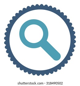 Search round stamp icon. This flat vector symbol is drawn with cyan and blue colors on a white background.