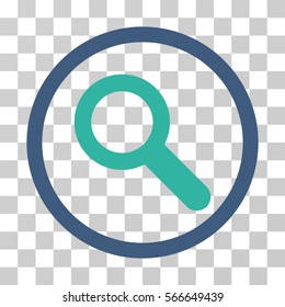 Search rounded icon. Vector illustration style is flat iconic bicolor symbol inside a circle, cobalt and cyan colors, transparent background. Designed for web and software interfaces.