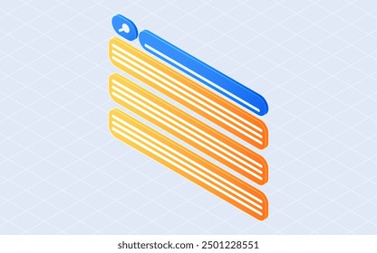 Barra de pantalla de Búsqueda con lupa. Concepto de optimización de motores de búsqueda. Ilustración vectorial isométrica 3D