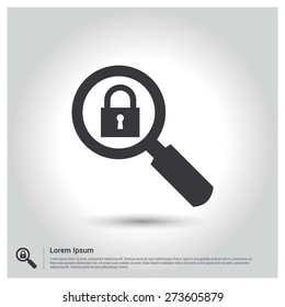 search security lock icon Vector illustration, pictogram icon on gray background. Flat design style