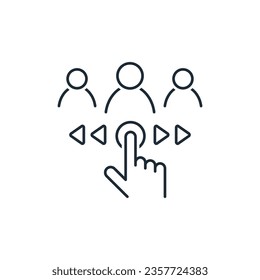Search and selection of personnel, employee, partner. Vector linear icon isolated on white background.