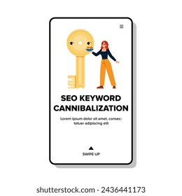 search seo keyword cannibalization vector. computer concept, fish traffic, data blue search seo keyword cannibalization web flat cartoon illustration