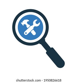 Search Service, configuration, gear icon. Glyph vector isolated on a white background.