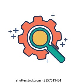 Search and Setting icon vector illustration glyph style design with color and plus sign. Isolated on white background.