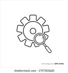 contorno de icono de configuración de búsqueda. diseño vectorial de configuración de búsqueda. aislado en fondo blanco