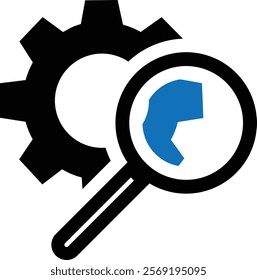 Search Settings, Tool Inspection, setting icon on magnifying glass vector illustration