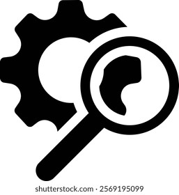 Search Settings, Tool Inspection, setting icon on magnifying glass vector illustration