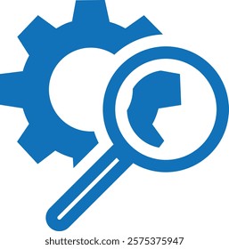 Search Settings, Tool Inspection, setting icon on magnifying glass vector illustration