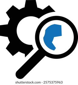 Search Settings, Tool Inspection, setting icon on magnifying glass vector illustration