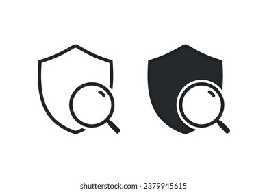 Símbolo de escudo de búsqueda. Vector de ilustración