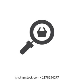 Search Shopping Basket vector icon. filled flat sign for mobile concept and web design. magnifying glass shopping basket simple solid icon. Symbol, logo illustration. Pixel perfect vector graphics
