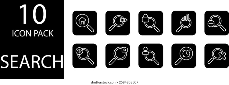 search Solid Editable Icons set, A collection of customizable solid search vector icons, providing high design quality for various projects.