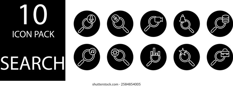 search Solid Editable Icons set, A clean and minimalist solid search icon design, giving a modern look for various graphic needs.