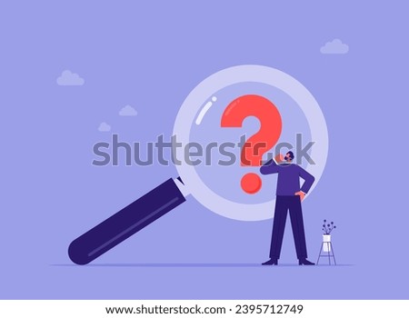 Search for solution or new business opportunity concept, Business man uses a magnifying glass to search for new business idea