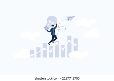 search for solutions, thought is reachable, career growth, man goes the path to success with idea and concept, flat color icons, business flat vector illustration
