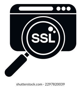 Buscar un vector simple del icono de certificado SSL. Seguridad de la red. Comprobar pago