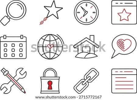 Of search star clock calendar globe house heart lock link page