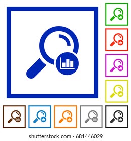 Search statistics flat color icons in square frames on white background
