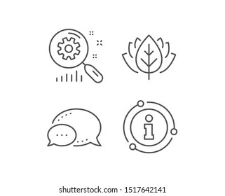 Search statistics line icon. Chat bubble, info sign elements. Find analysis sign. Linear search statistics outline icon. Information bubble. Vector