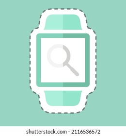 Search Sticker in trendy line cut isolated on blue background