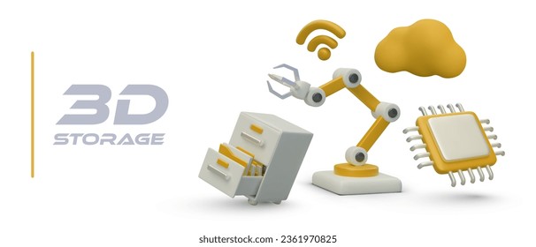 Search and storage of information. Advertising application for data processing. Systematization of archive. Automated search. Cloud storage, virtual archive. Vector concept with 3D illustration