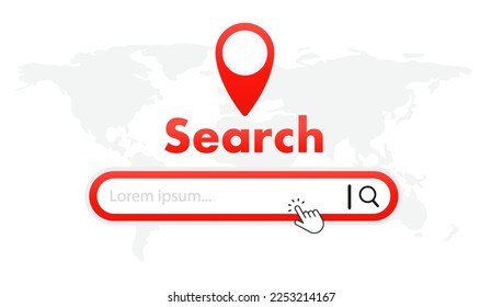 Search string with address string. Internet page ad search string.Web search panel template. Search bar windows. User interface template on map background. Vector illustration