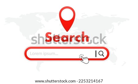 Search string with address string. Internet page ad search string.Web search panel template. Search bar windows. User interface template on map background. Vector illustration