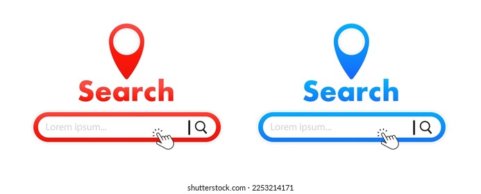 Search string with address string. The search term for advertising on the Internet page. Web search bar template. Search bar windows. User interface template. Red and blue. Vector illustration